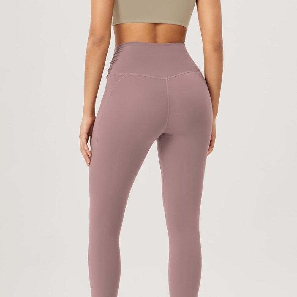 Women's Gathered Cross Waist Yoga Leggings with Pockets, 25" / 28" Crossover Wor - Picture 5 of 6